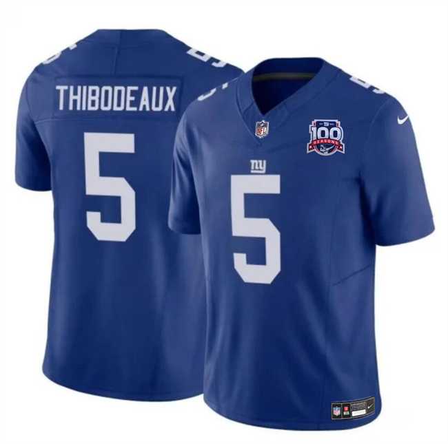 Men & Women & Youth New York Giants #5 Kayvon Thibodeaux Blue 2024 F.U.S.E. 100TH Season Patch Vapor Untouchable Limited Stitched Jersey